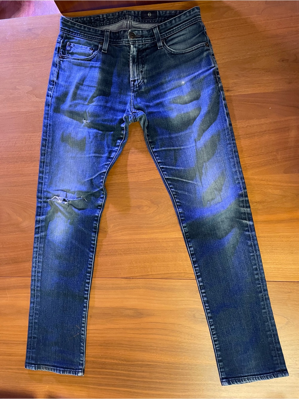 Adriano Goldschmied Men's Slim Fit Distressed Jeans in Dark Blue